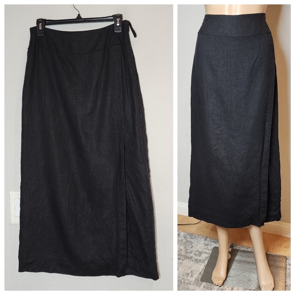 Pursuits Ltd linen black maxi skirt slit lined women's  size 10. - Picture 1 of 14